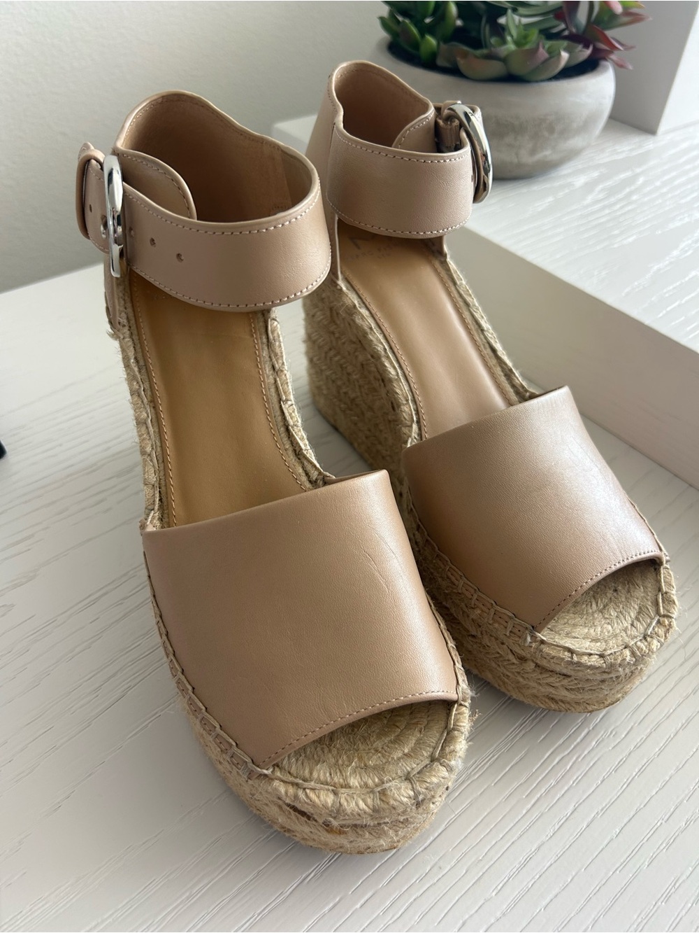 Nude Ankle-Strap Wedge Sandals